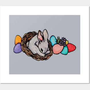 Watercolor Easter Bunny in a Nest Posters and Art